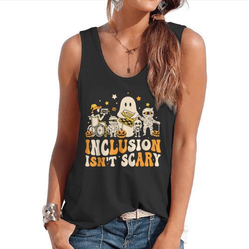 Inclusion Isn't Scary Mummy Boo Ghost Halloween SLP Teacher Flowy Tank - teacherstshirts.com CA