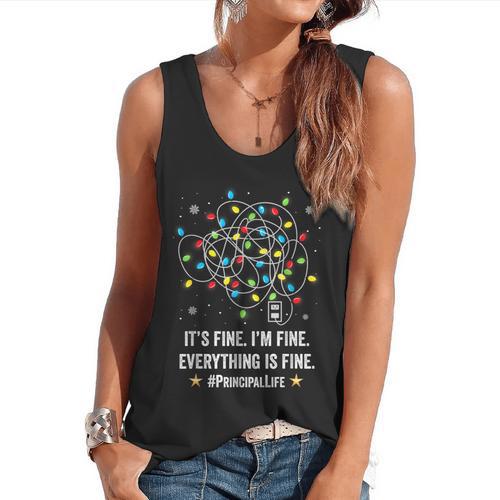 It's Fine I'm Fine Christmas Light Principal Teacher Xmas Men Women Flowy Tank - teacherstshirts.com DE