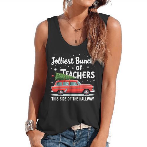 Jolliest Bunch Of Teachers This Side Of The Hallway Xmas PJ Flowy Tank - teacherstshirts.com DE