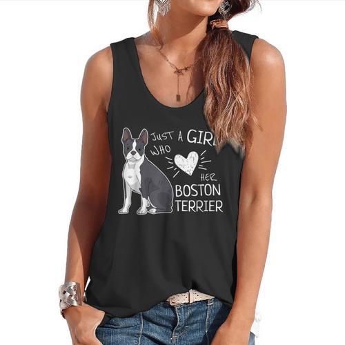 Just A Girl Who Loves Her Boston Terrier Puppy Love Flowy Tank - Bostonterriersmerch.com
