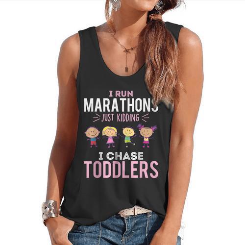 Just Kidding I Chase Toddlers Daycare Provider Nanny Teacher Flowy Tank - teacherstshirts.com