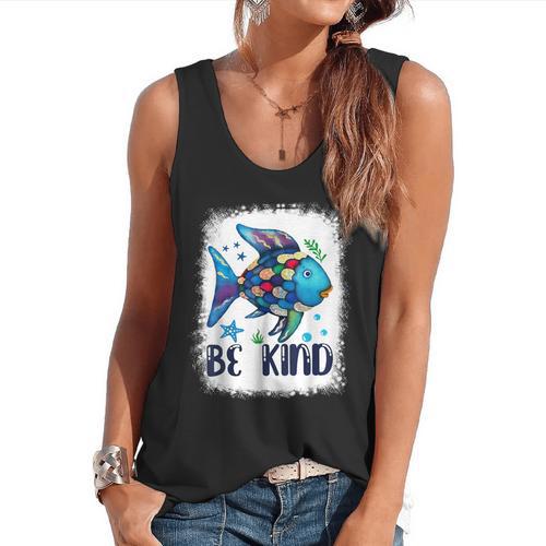 Be Kind Rainbow Fish Teacher Life Back To School Teaching Men Women Flowy Tank - teacherstshirts.com