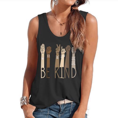 Be Kind Sign Language Hand Talking Teachers Interpreter ASL Men Women Flowy Tank - teacherstshirts.com UK