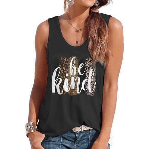 Be Kind Women Inspirational Teacher Animal Print Flowy Tank - teacherstshirts.com DE