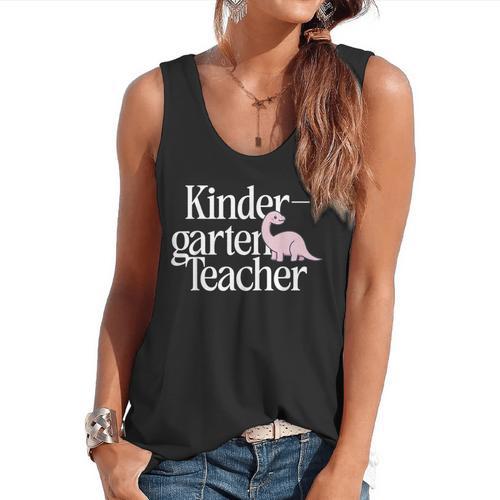 Kindergarten Teacher Dinosaur Back To School Flowy Tank - teacherstshirts.com