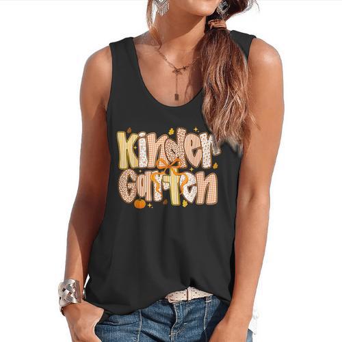 Kindergarten Teacher Fall Pumpkin Autumn Cute Flowy Tank - teacherstshirts.com