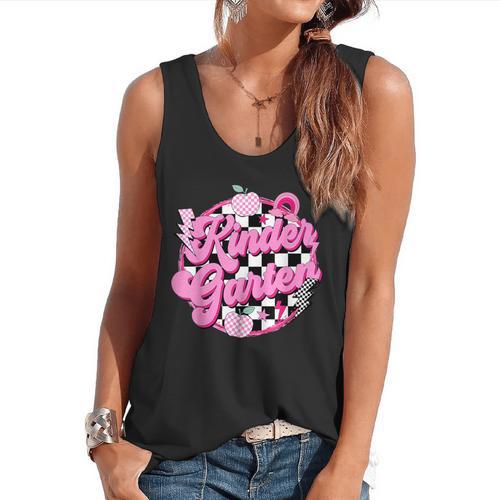 Kindergarten Teacher Women Checkered First Day Of School Flowy Tank - teacherstshirts.com UK