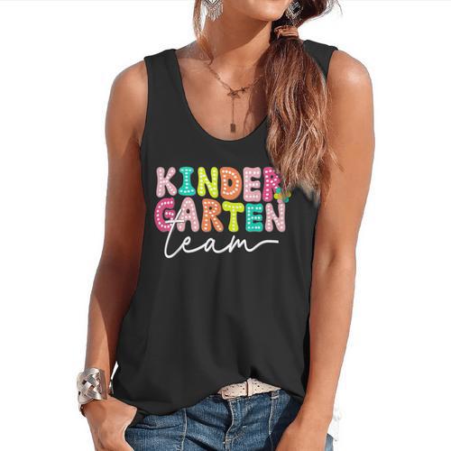 Kindergarten Team Teacher Back To School Kindergarten Squad Flowy Tank - teacherstshirts.com AU
