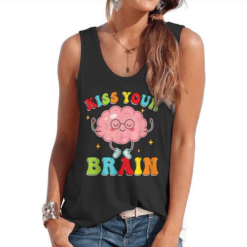 Kiss Your Brain Calm Mindset Teacher Kids Boys Girls Women Flowy Tank - teacherstshirts.com UK