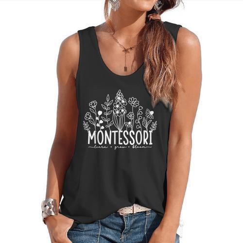 Learn Grow Bloom Wildflowers Appreciation Montessori Teacher Flowy Tank - teacherstshirts.com