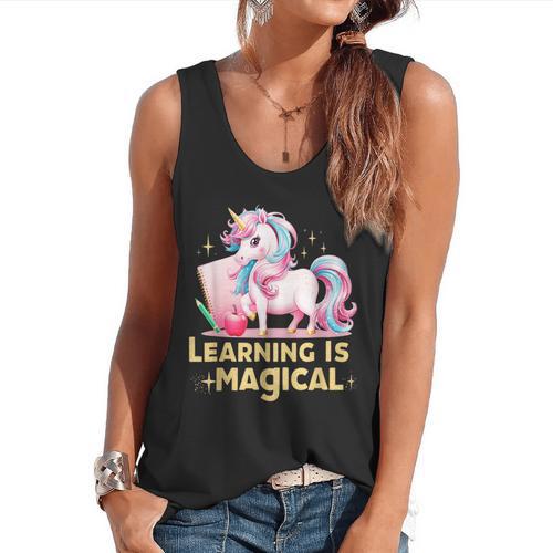 LEARNING IS MAGICAL TEACHER UNICORN BACK TO SCHOOL UNICORN Flowy Tank - teacherstshirts.com UK