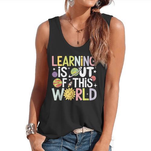 Learning Is Out Of This World Space Teacher Cute Groovy Flowy Tank - teacherstshirts.com AU