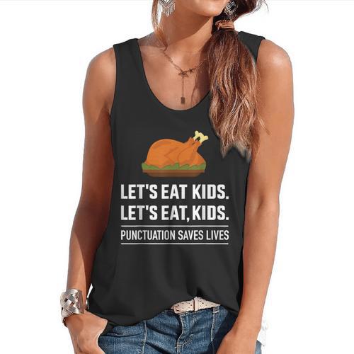 Let's Eat Kids Grammar For Thanksgiving Teacher Flowy Tank - teacherstshirts.com