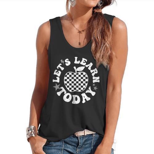 Let's Learn Today Checkered Apple Back To School Teacher Flowy Tank - teacherstshirts.com AU