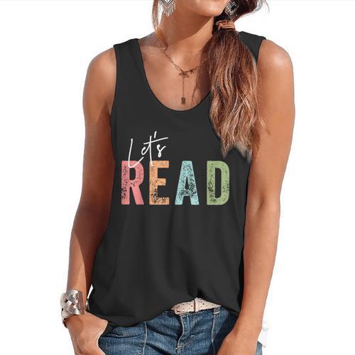 Let's Read Book Nerd Reading Book Lover Librarian Teacher Flowy Tank - teacherstshirts.com UK