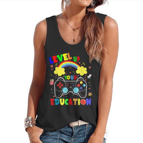 Level Up Your Education Gaming Inspired Teacher Gamers For Men Women Kids Flowy Tank - teacherstshirts.com AU