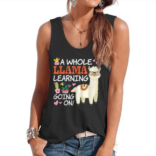 Llama Learning T Shirt Teachers Students Alpaca Lovers Flowy Tank - teacherstshirts.com AU