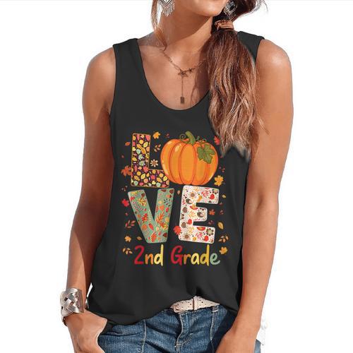 Love 2nd Grade Happy Fall Thanksgiving For 2nd Teacher For Men Women Girls Kids Flowy Tank - teacherstshirts.com CA