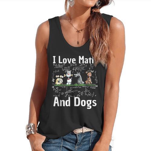 I Love Maths And Dogs Puppy Dog Lover Teacher Student Flowy Tank - teacherstshirts.com UK