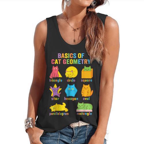 Math Cat Geometry Back To School Mathematics Teacher Flowy Tank - teacherstshirts.com