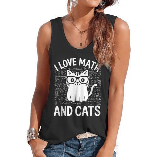 Math And Cats Apparel For Teachers Students Cat Lovers Flowy Tank - teacherstshirts.com DE