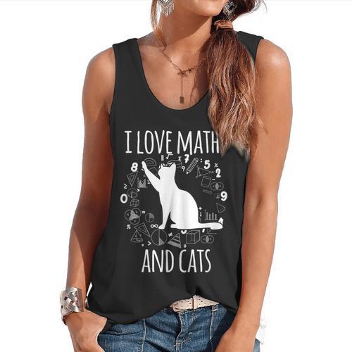 Math Nerd Math Teacher Cat Lover I Love Math And Cats Flowy Tank - teacherstshirts.com