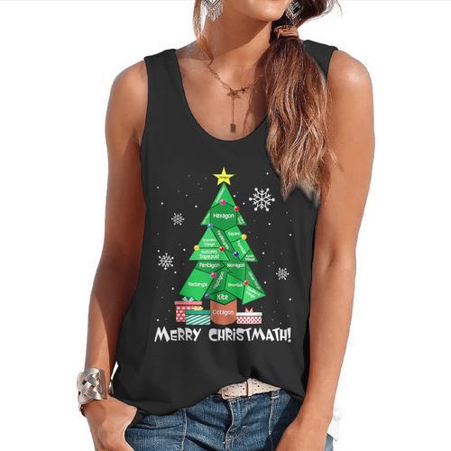 Math Teacher Polygon Christmas Tree Geometry Merry Christmas Flowy Tank - teacherstshirts.com AU
