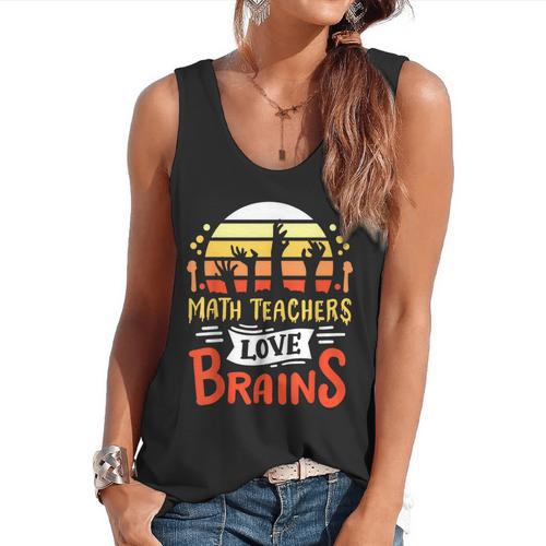 Math Teachers Love Brains Halloween Costume Zombie For Men Women Flowy Tank - teacherstshirts.com CA