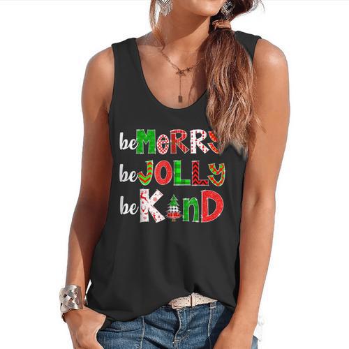 Be Merry Be Jolly Be Kind Merry Christmas Teacher Xmas Pjs Flowy Tank - teacherstshirts.com