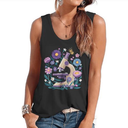 Microscope Flower Butterfly Biology Science Teacher Student Flowy Tank - teacherstshirts.com AU