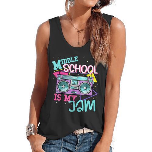 Middle School Is My Jam Cute Teacher Shirt 80's 90's Styl Flowy Tank - teacherstshirts.com