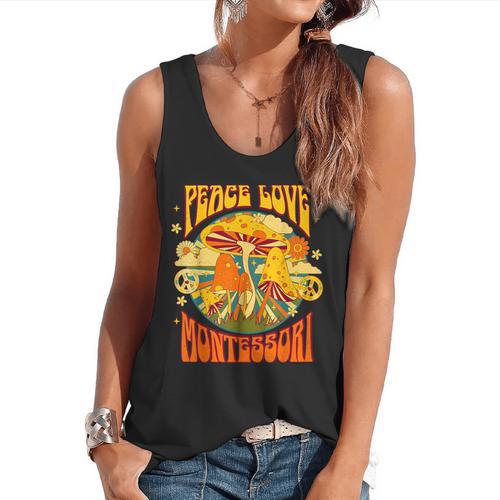 Montessori School Montessori Teacher Peace Love Montessori For Men Women Flowy Tank - teacherstshirts.com CA
