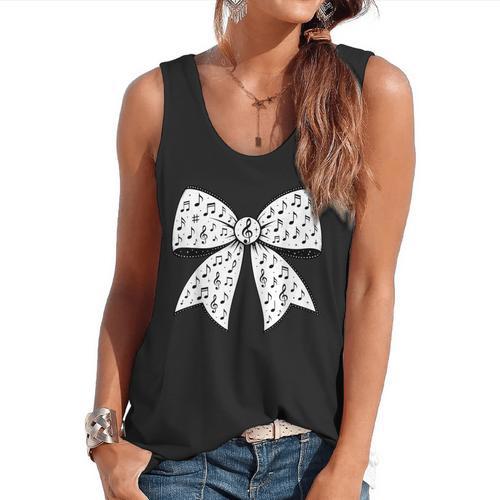 Music Notes Coquette Bow Music Teacher School Musician Band Flowy Tank - teacherstshirts.com AU