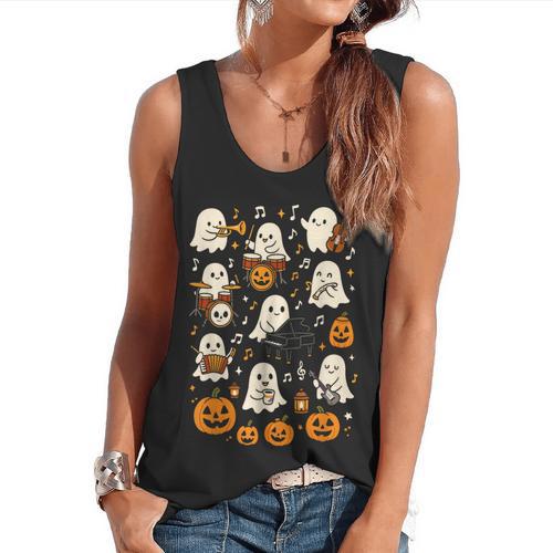 Music Teacher Orchestra Shirt Spooky Halloween Ghost Band Flowy Tank - teacherstshirts.com