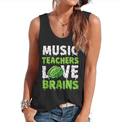 Music Teachers Love Brains Cute Teaching Halloween Flowy Tank - teacherstshirts.com CA