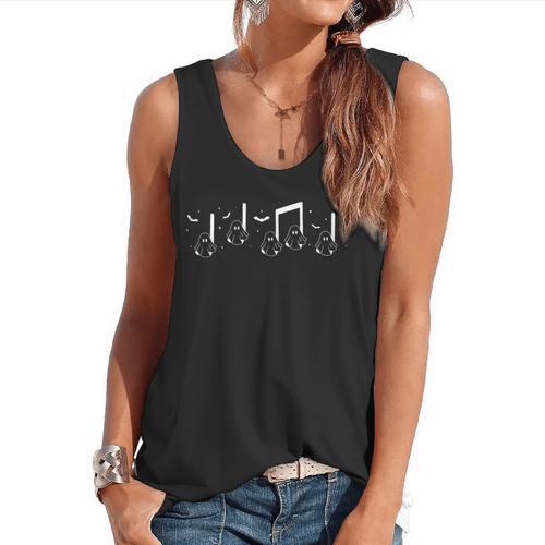 Musical Notes Ghost Halloween Music Teacher Piano Instructor Flowy Tank - teacherstshirts.com AU