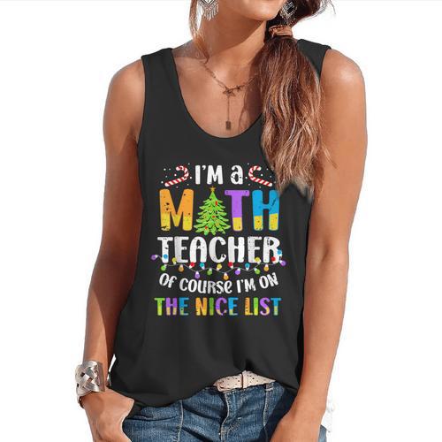 On The Nice List Christmas Math Teacher Women Men Flowy Tank - teacherstshirts.com UK