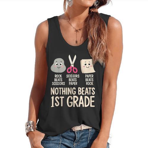 Nothing Beats 1st Grade Back To School Kids Teachers Flowy Tank - teacherstshirts.com