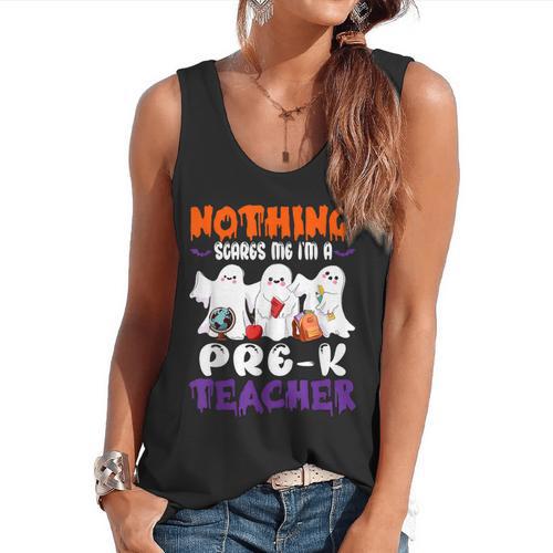 Nothing Scares Me I'm A Pre-K Teacher Halloween Ghosts Flowy Tank - teacherstshirts.com UK