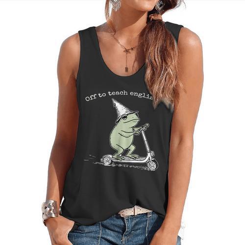 Off To Teach English Scooter Frog ESL Teacher Literature Flowy Tank - teacherstshirts.com