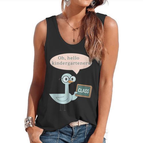 Oh Hello Kindergarteners Shirt Cute Pigeon Teacher Tee Flowy Tank - teacherstshirts.com