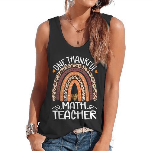 One Thankful Math Teacher Leopard Rainbow Thanksgiving Flowy Tank - teacherstshirts.com CA