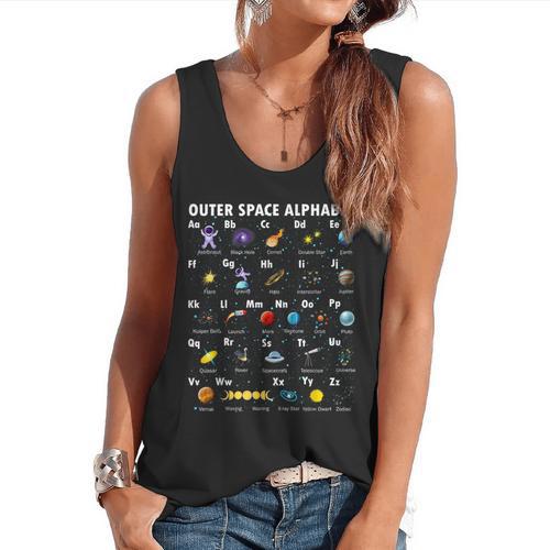 Outer Space Alphabet Kindergarten Teachers 1st Day Of School Flowy Tank - teacherstshirts.com