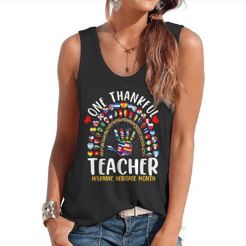 Hispanic Heritage Month One Thankful Teacher Rainbow Flowy Tank - teacherstshirts.com