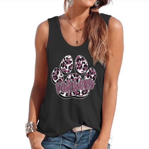 Panthers Paw Print Leopard Maroon Panther Pride Teacher Flowy Tank - teacherstshirts.com