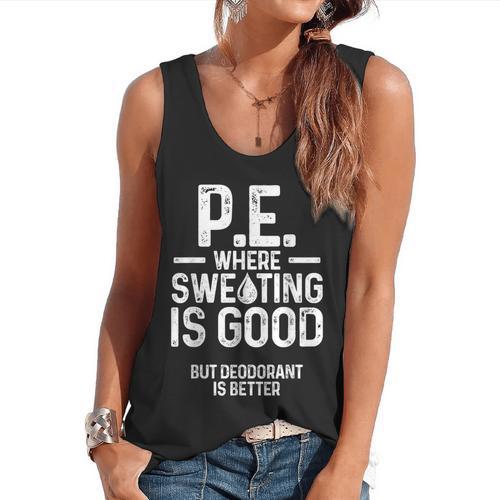 PE Physical Education Teacher Sweating Men Women Flowy Tank - teacherstshirts.com CA