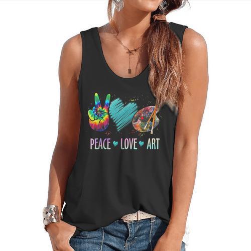 Peace Love Art Painting Palette Art Teacher Flowy Tank - teacherstshirts.com CA