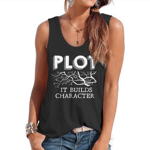 Plot It Builds Character Book Reading Teacher Flowy Tank - teacherstshirts.com CA