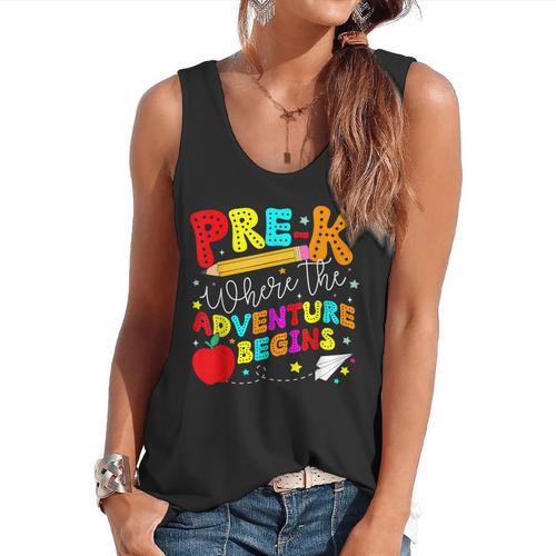 Pre-k Where The Adventure Begins First Day Of Prek Teacher Flowy Tank - teacherstshirts.com CA