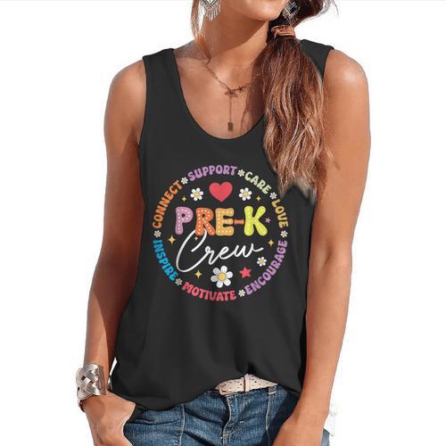 Pre-K Crew 1st Day Of School Preschool Teacher Flowy Tank - teacherstshirts.com CA